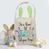 Easter Bunny Ears Canvas Bag Happy Easter Happy Easter He Is Risen Tell Your Peeps Square Bottom Handbag