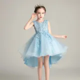 Toddler Girls Sleeveless Embroidery Bowknot Belt Formal Gowns Fishtail Midi Dress