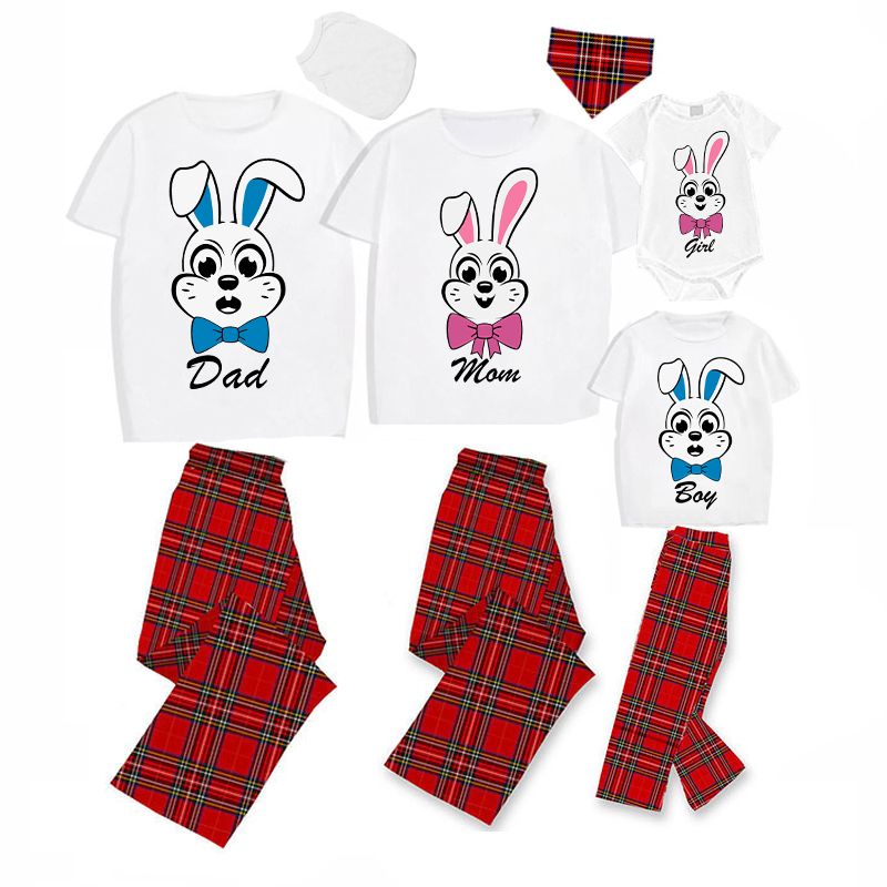 Matching Easter Family Pajamas Happy Easter Bunny Tie Gray Pajamas Set