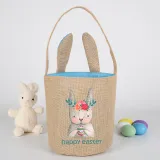 Easter Bunny Ears Canvas Bag Happy Easter Happy Easter Flower Bunny Egg Round Bottom Handbag