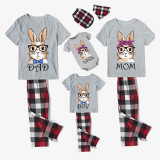 Matching Easter Family Pajamas Happy Easter Bunny With Glasses Gray Pajamas Set