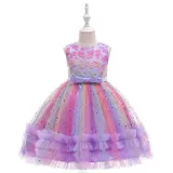Toddler Girls Sleeveless Heart Embroidery Bowknot Belt Formal Midi Sequin Dress