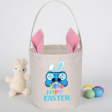 Easter Bunny Ears Canvas Bag Happy Easter Happy Easter Game Boy Round Bottom Handbag