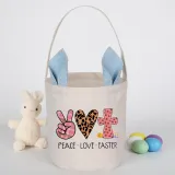 Easter Bunny Ears Canvas Bag Happy Easter Happy Easter Peace Love Easter Round Bottom Handbag
