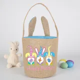 Easter Bunny Ears Canvas Bag Happy Easter Happy Easter Gnomies Rabbit Round Bottom Handbag