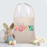 Easter Bunny Ears Canvas Bag Happy Easter Happy Easter Love Egg Square Bottom Handbag