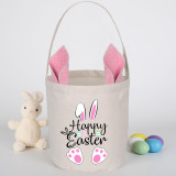 Easter Bunny Ears Canvas Bag Happy Easter Happy Easter Love Rabbit Round Bottom Handbag