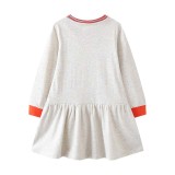 Toddler Girls Long Sleeve Cartoon Squirrel Embroidery A-line Casual Dress