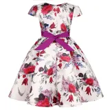Toddler Girls Flying Sleeve Retro Flower Bowknot Belt Formal Maxi Dress