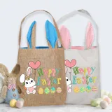 Easter Bunny Ears Canvas Bag Happy Easter Happy Easter Bunny Square Bottom Handbag