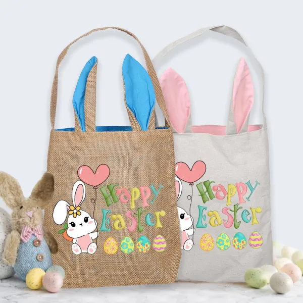 Easter Bunny Ears Canvas Bag Happy Easter Happy Easter Bunny Square Bottom Handbag