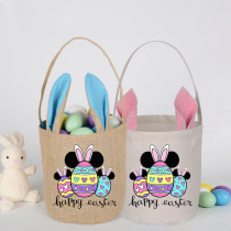 Easter Bunny Ears Canvas Bag Happy Easter Happy Easter Cartoon Mouse Eggs Round Bottom Handbag