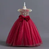 Toddler Girls Sleeveless Embroidery Bowknot Formal Maxi Dress