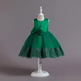Toddler Girls Sleeveless Bowknot Formal Lace Maxi Dress