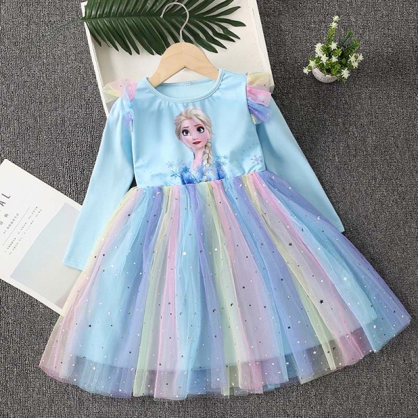 Toddler Girls Long Sleeve Princess Mesh Sequin Tutu Dress