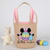 Easter Bunny Ears Canvas Bag Happy Easter Happy Easter Cartoon Mouse Eggs Round Bottom Handbag