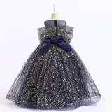 Toddler Girls Sleeveless Sequin Stars Formal Maxi Puffy Dress