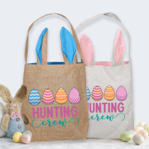 Easter Bunny Ears Canvas Bag Happy Easter Happy Easter Egg Hunting Crew Square Bottom Handbag