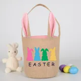 Easter Bunny Ears Canvas Bag Happy Easter Happy Easter Colorful Bunny Round Bottom Handbag