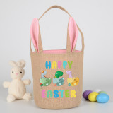 Easter Bunny Ears Canvas Bag Happy Easter Happy Easter Dinosaur Eggs Round Bottom Handbag