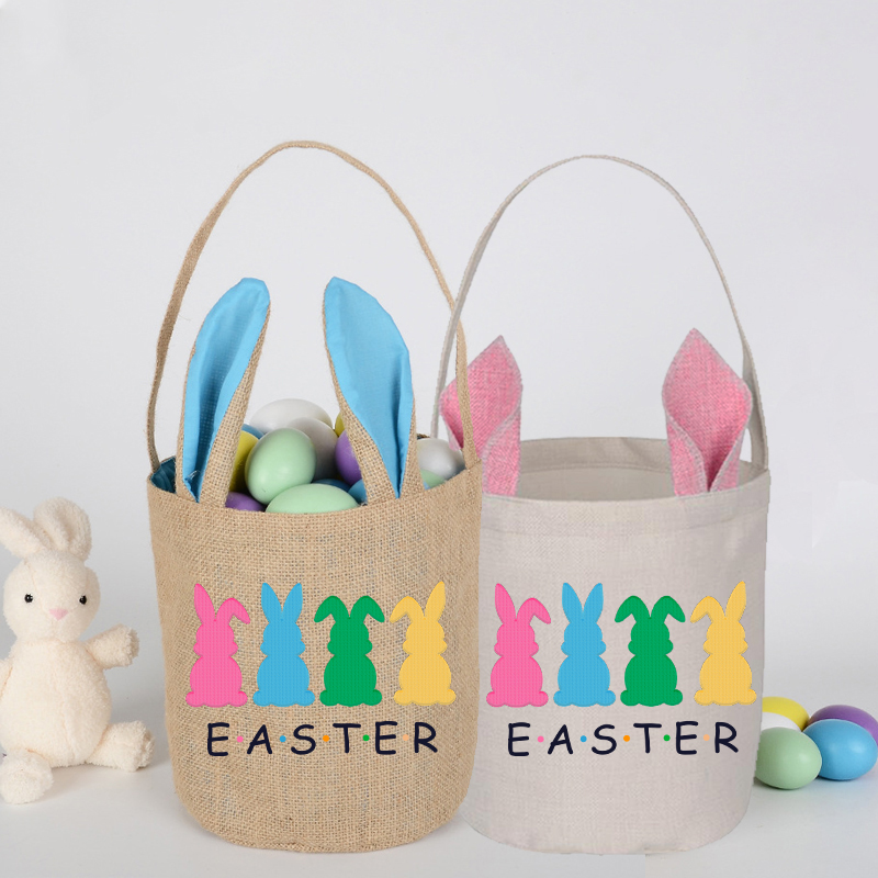 Easter Bunny Ears Canvas Bag Happy Easter Happy Easter Colorful Bunny Round Bottom Handbag