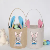 Easter Bunny Ears Canvas Bag Happy Easter Happy Easter Bunny Tie Round Bottom Handbag