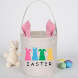 Easter Bunny Ears Canvas Bag Happy Easter Happy Easter Colorful Bunny Round Bottom Handbag