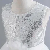 Toddler Girls Sleeveless Glittering Flower Belt Formal Maxi Puffy Dress