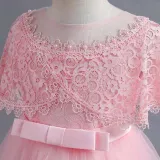 Toddler Girls Lace Shawl Boeknot Belt Formal Maxi Dress