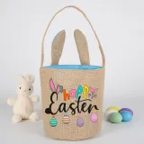 Easter Bunny Ears Canvas Bag Happy Easter Happy Easter Eggs Round Bottom Handbag