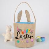 Easter Bunny Ears Canvas Bag Happy Easter Happy Easter Eggs Round Bottom Handbag
