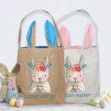 Easter Bunny Ears Canvas Bag Happy Easter Happy Easter Flower Bunny Egg Square Bottom Handbag