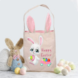 Easter Bunny Ears Canvas Bag Happy Easter Happy Easter Bunny Eggs Square Bottom Handbag