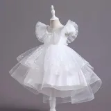 Toddler Girls Sleeveless Lace Collar Butterfly Mesh Bowknot Belt Formal Fishtail Midi Dress