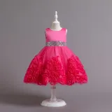 Toddler Girls Sleeveless Glittering Belt Cake Dress Formal Midi Dress