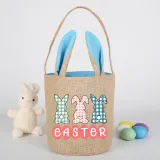Easter Bunny Ears Canvas Bag Happy Easter Happy Easter Plaids Bunny Round Bottom Handbag