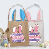 Easter Bunny Ears Canvas Bag Happy Easter Happy Easter Bunny Square Bottom Handbag
