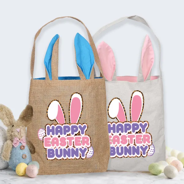 Easter Bunny Ears Canvas Bag Happy Easter Happy Easter Bunny Square Bottom Handbag