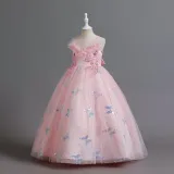 Toddler Girls Sleeveless Sequin Butterfly Embroidery Formal Maxi Puffy Dress