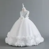 Toddler Girls Sleeveless Glittering Flower Belt Formal Maxi Puffy Dress