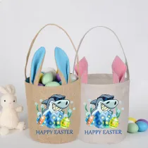 Easter Bunny Ears Canvas Bag Happy Easter Happy Easter Eggs Shark Round Bottom Handbag