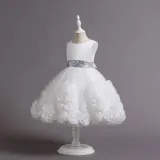 Toddler Girls Sleeveless Glittering Belt Cake Dress Formal Midi Dress