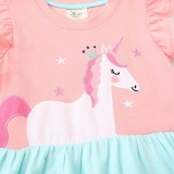 Toddler Girls Flying Sleeve Unicorn Embroidery A-line Casual Dress