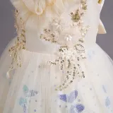 Toddler Girls Sleeveless Sequin Butterfly Embroidery Formal Maxi Puffy Dress