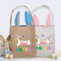 Easter Bunny Ears Canvas Bag Happy Easter Happy Easter Bunny Dog Square Bottom Handbag