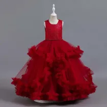 Toddler Girls Sleeveless Sequin Embroidery Formal Maxi Puffy Dress