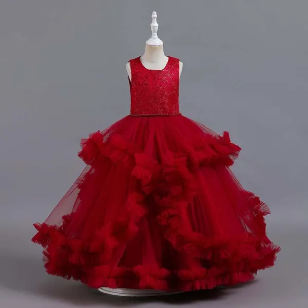 Toddler Girls Sleeveless Sequin Embroidery Formal Maxi Puffy Dress