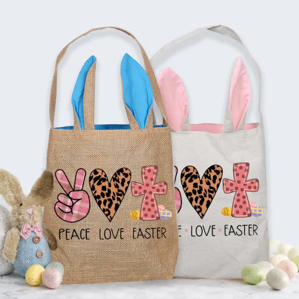 Easter Bunny Ears Canvas Bag Happy Easter Happy Easter Peace Love Easter Square Bottom Handbag