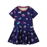 Toddler Girls Short Sleeve Cartoon Animals Pony Horse Prints A-line Casual Dress