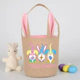 Easter Bunny Ears Canvas Bag Happy Easter Happy Easter Gnomies Rabbit Round Bottom Handbag
